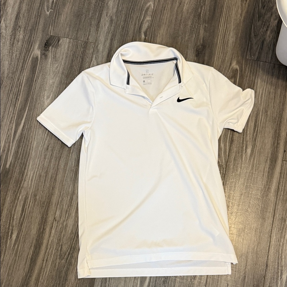 Nike White Polo Shirt with Black Swoosh